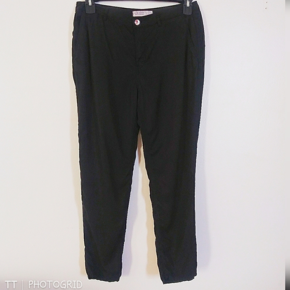 Zara black satin straight leg pants